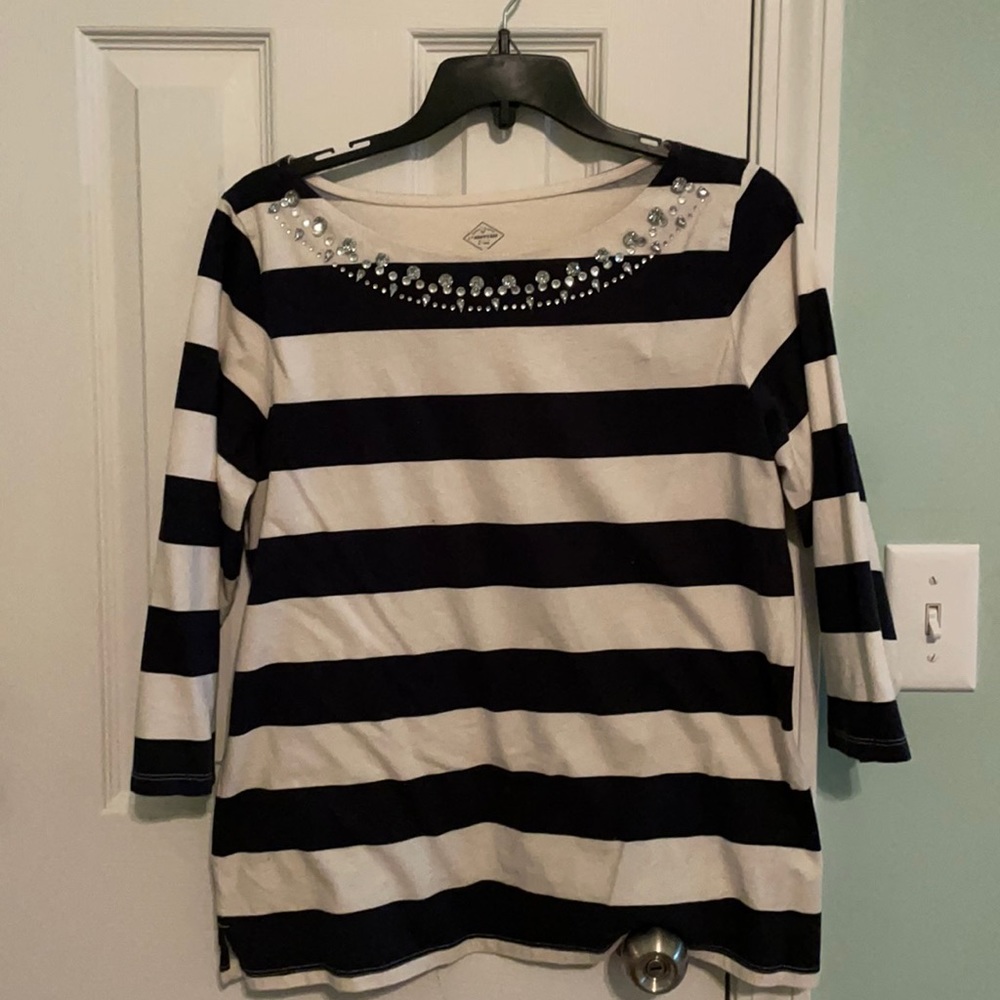 Black and White Striped Shirt w/ Jewel Detail